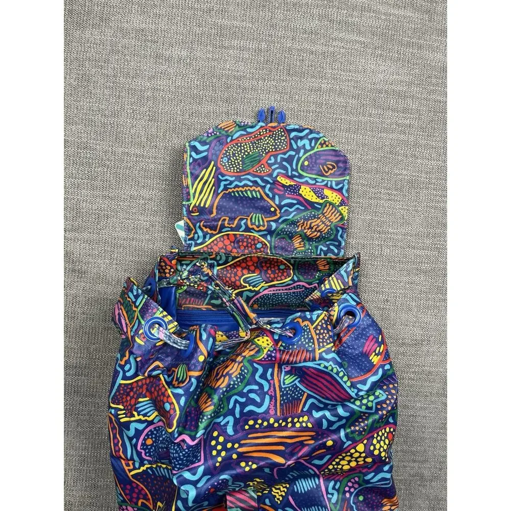 Ken Done Backpack Blue Fish Pattern Water Aqua Straps Lightweight